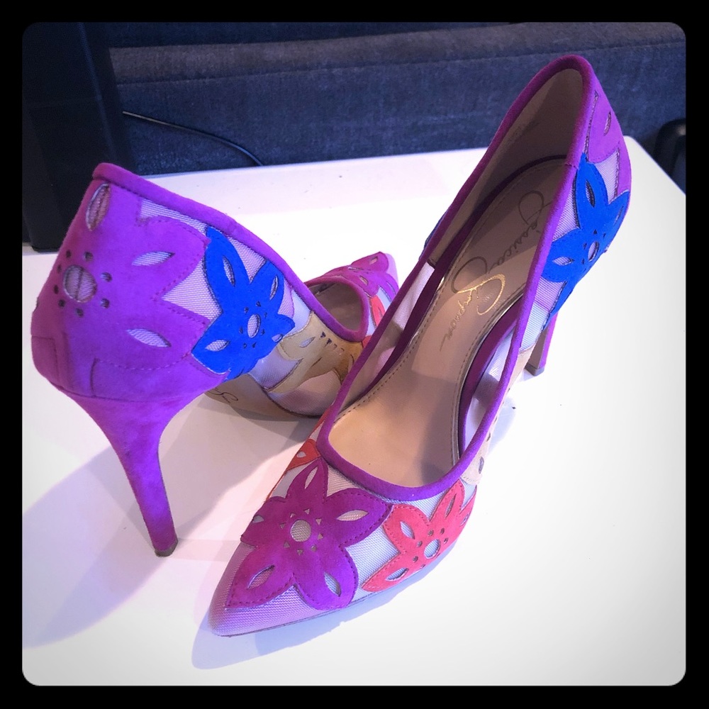 High Jessica Simpson heels, Bright!